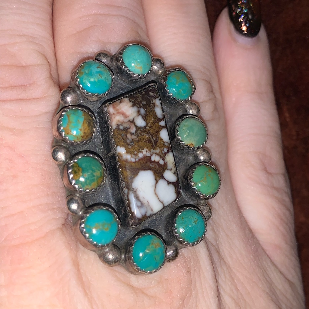 Turquoise And Jasper Sterling Silver Unique Statement Ring